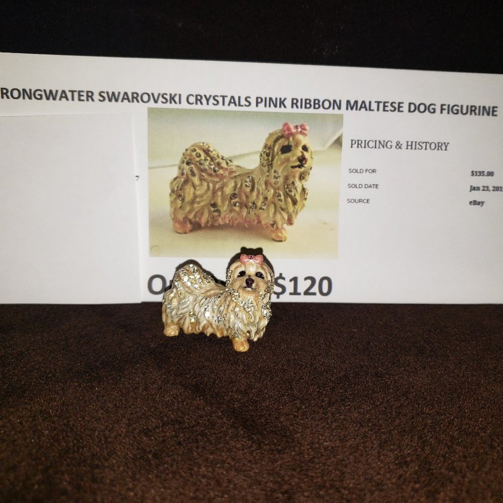 Jay Strongwater Maltese Dog Figurine w/ Swarovski crystals